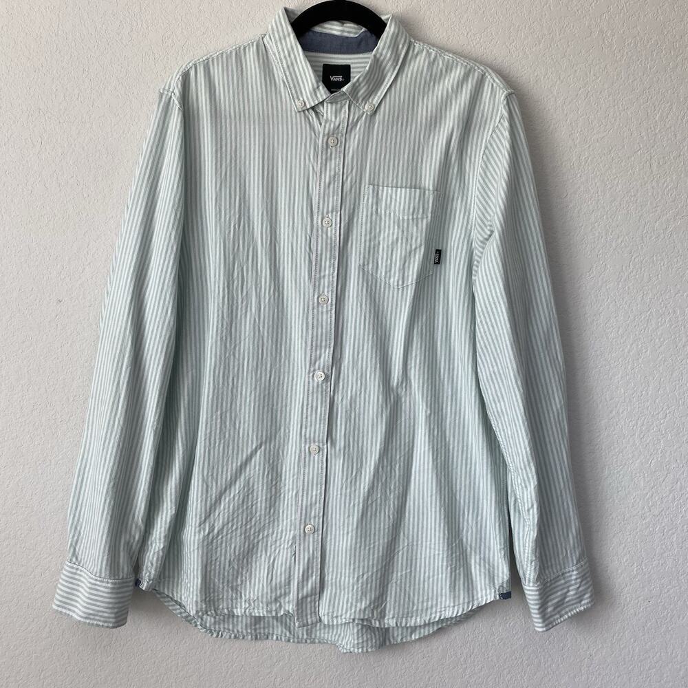 Mens Vans Classic Fit Blue White Striped Long Sleeve Button Down Medium Relaxed